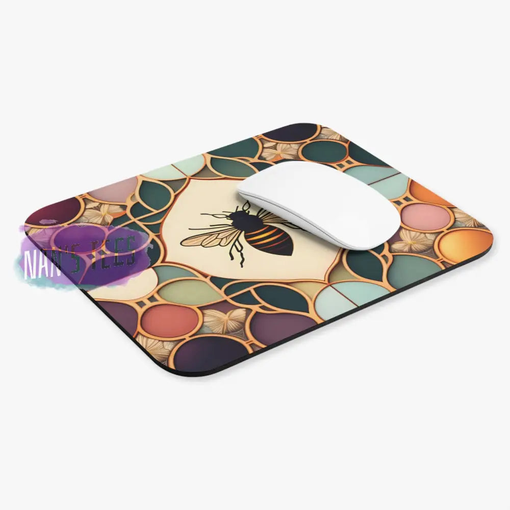 Stained Glass Bee Novelty Mouse Pad | Non-Slip Rubber Base Computers Laptop Office Home Decor