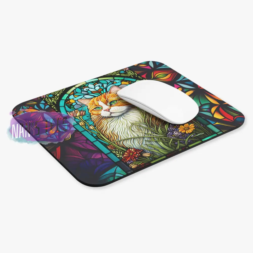 Stained Glass Cat Novelty Mouse Pad | Non-Slip Rubber Base Computers Laptop Office Home Decor