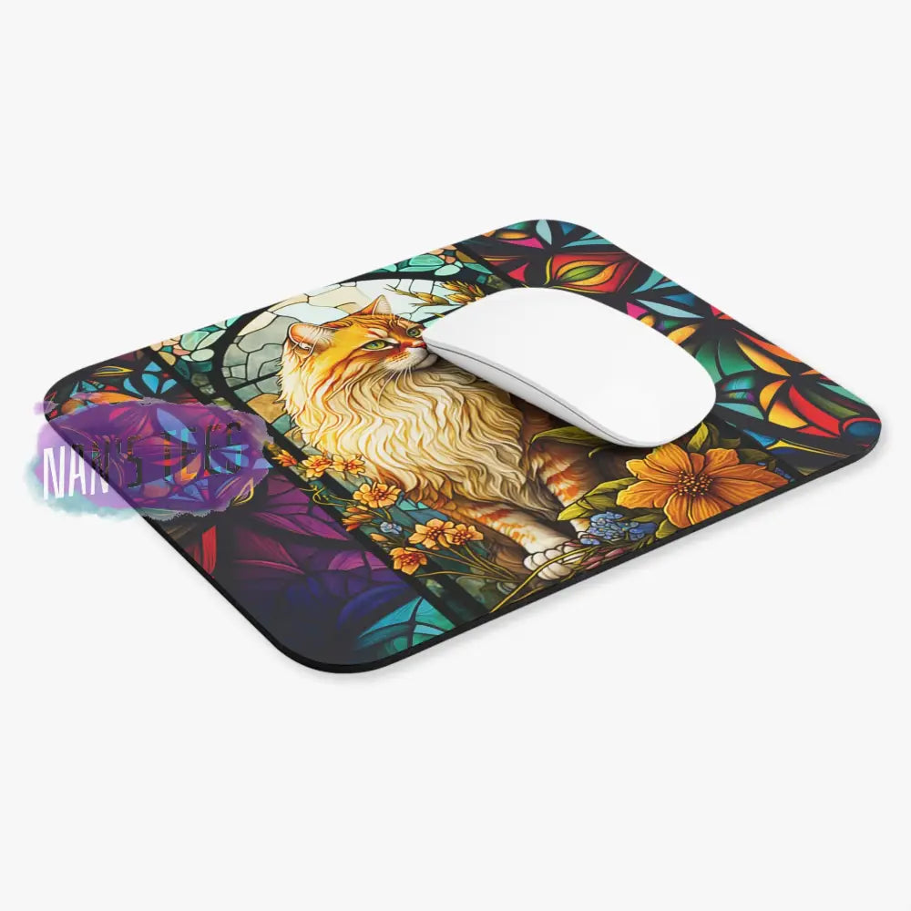 Stained Glass Cat Novelty Mouse Pad | Non-Slip Rubber Base Computers Laptop Office Home Decor
