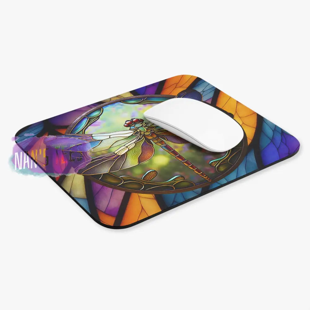 Stained Glass Dragonfly Novelty Mouse Pad | Non-Slip Rubber Base Computers Laptop Office Home Decor
