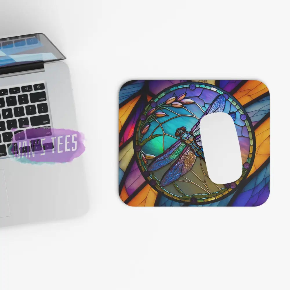 Stained Glass Dragonfly Novelty Mouse Pad | Non-Slip Rubber Base Computers Laptop Office Home Decor
