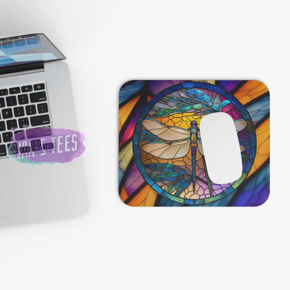 Stained Glass Dragonfly Novelty Mouse Pad | Non-Slip Rubber Base Computers Laptop Office Home Decor