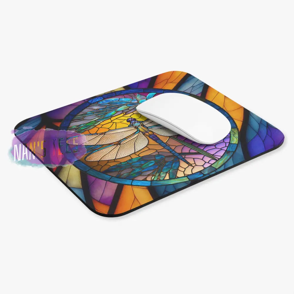 Stained Glass Dragonfly Novelty Mouse Pad | Non-Slip Rubber Base Computers Laptop Office Home Decor