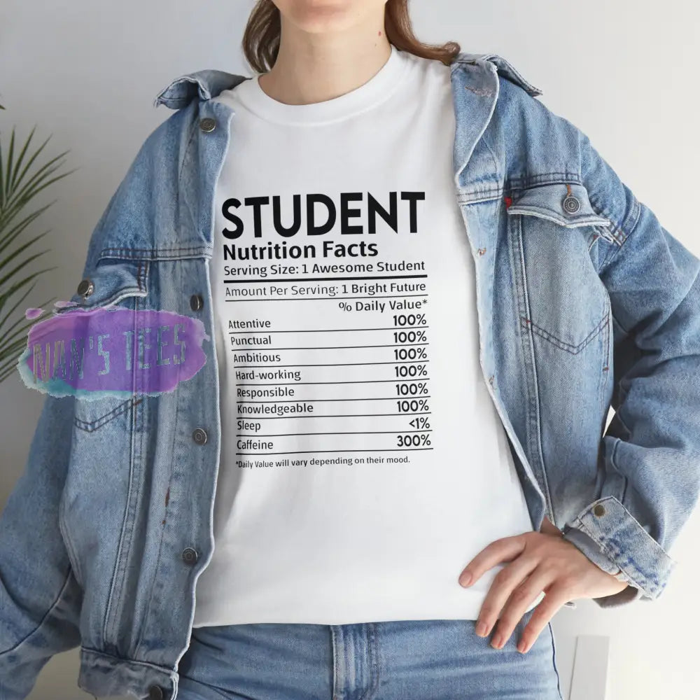 Student Nutrition Facts Short Sleeve Unisex Heavy Cotton Graphic Tee T-Shirt