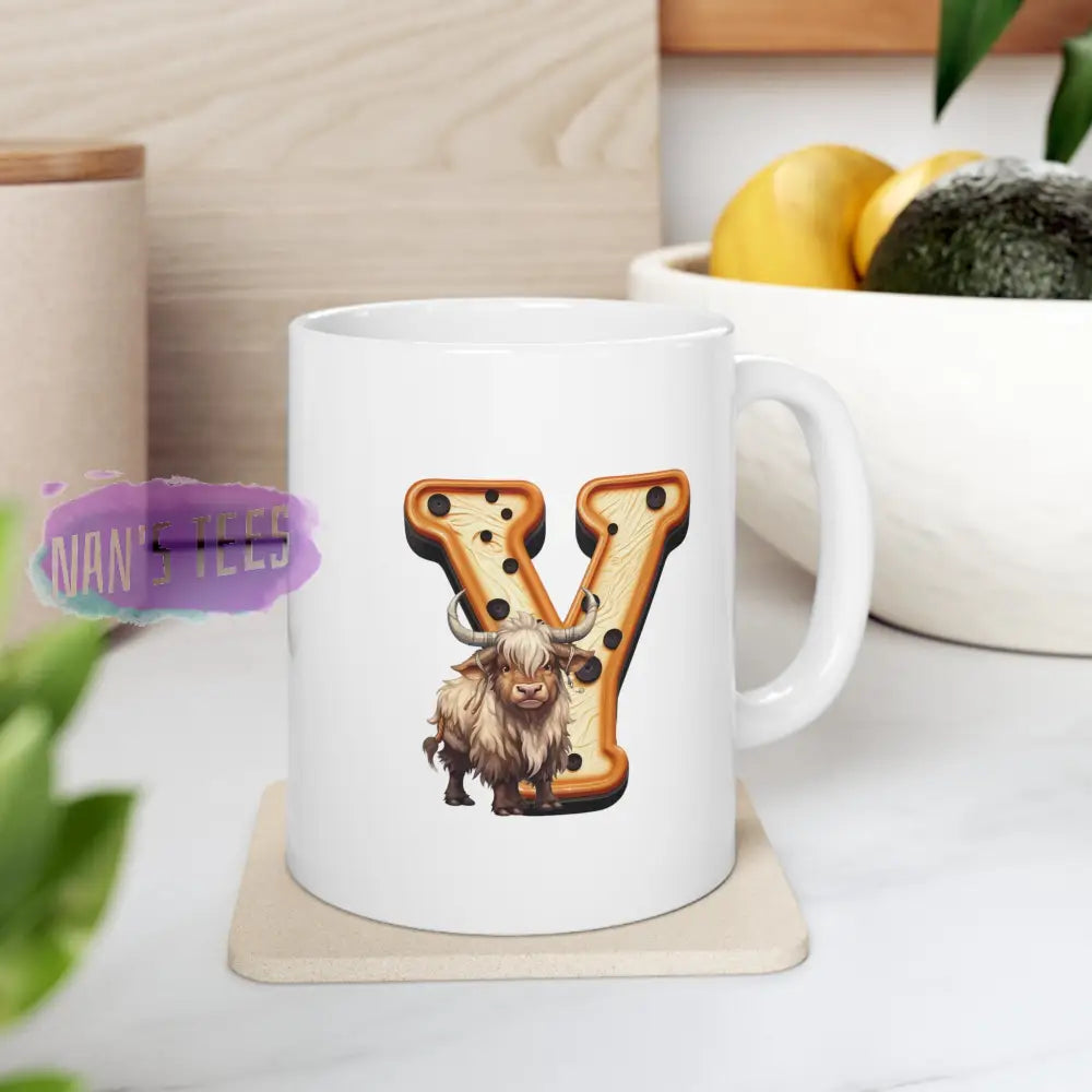 Super Cute Animal Alphabet Letter Y | Ceramic Mug 11Oz