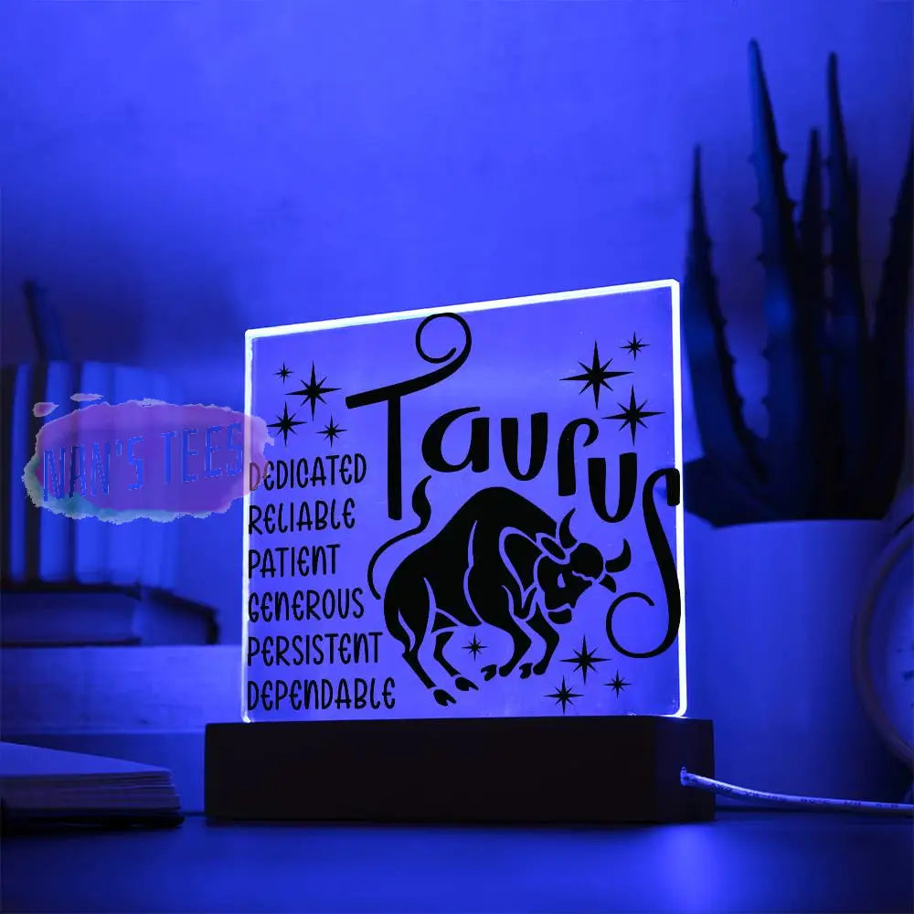 Taurus Zodiac Sign Positive Traits | Acrylic Square Plaque With Led Base Jewelry