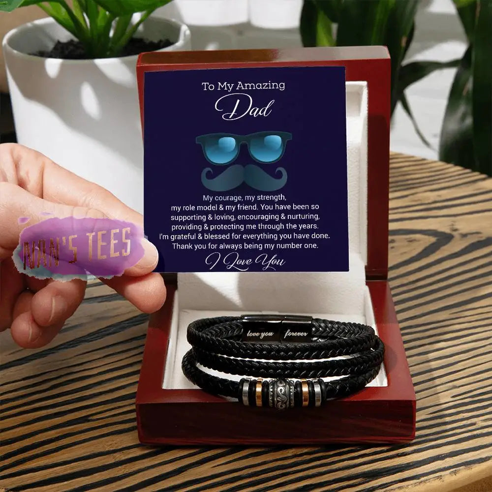 To My Amazing Dad | Engraved Love You Forever Braided Vegan Leather Bracelet Jewelry