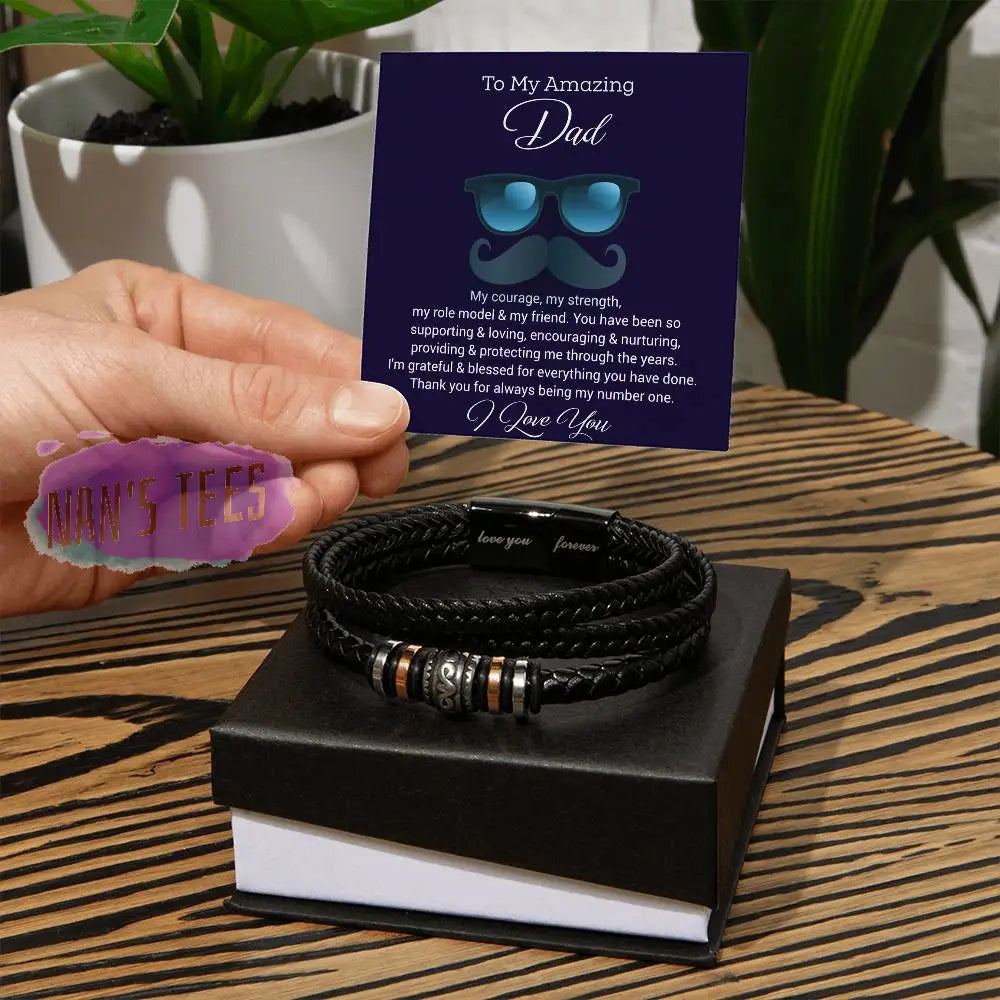 To My Amazing Dad | Engraved Love You Forever Braided Vegan Leather Bracelet Jewelry