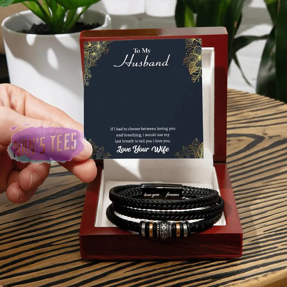 To My Husband | Engraved Love You Forever Braided Vegan Leather Bracelet Jewelry