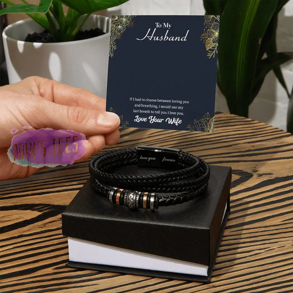 To My Husband | Engraved Love You Forever Braided Vegan Leather Bracelet Jewelry