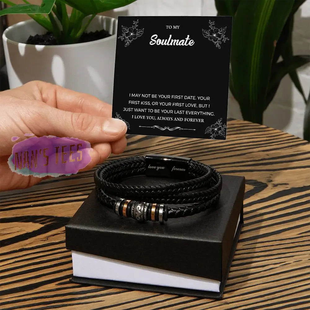 To My Soulmate | Engraved Love You Forever Braided Vegan Leather Bracelet Jewelry
