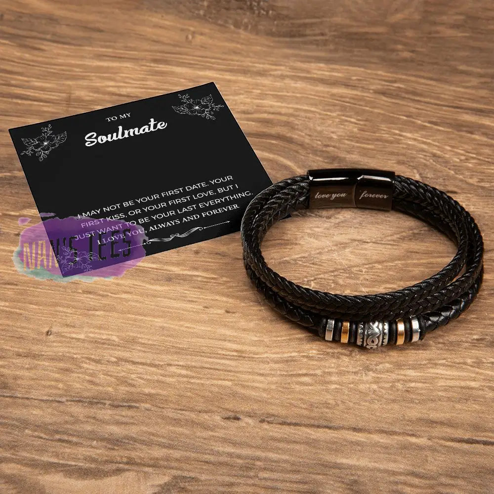 To My Soulmate | Engraved Love You Forever Braided Vegan Leather Bracelet Jewelry