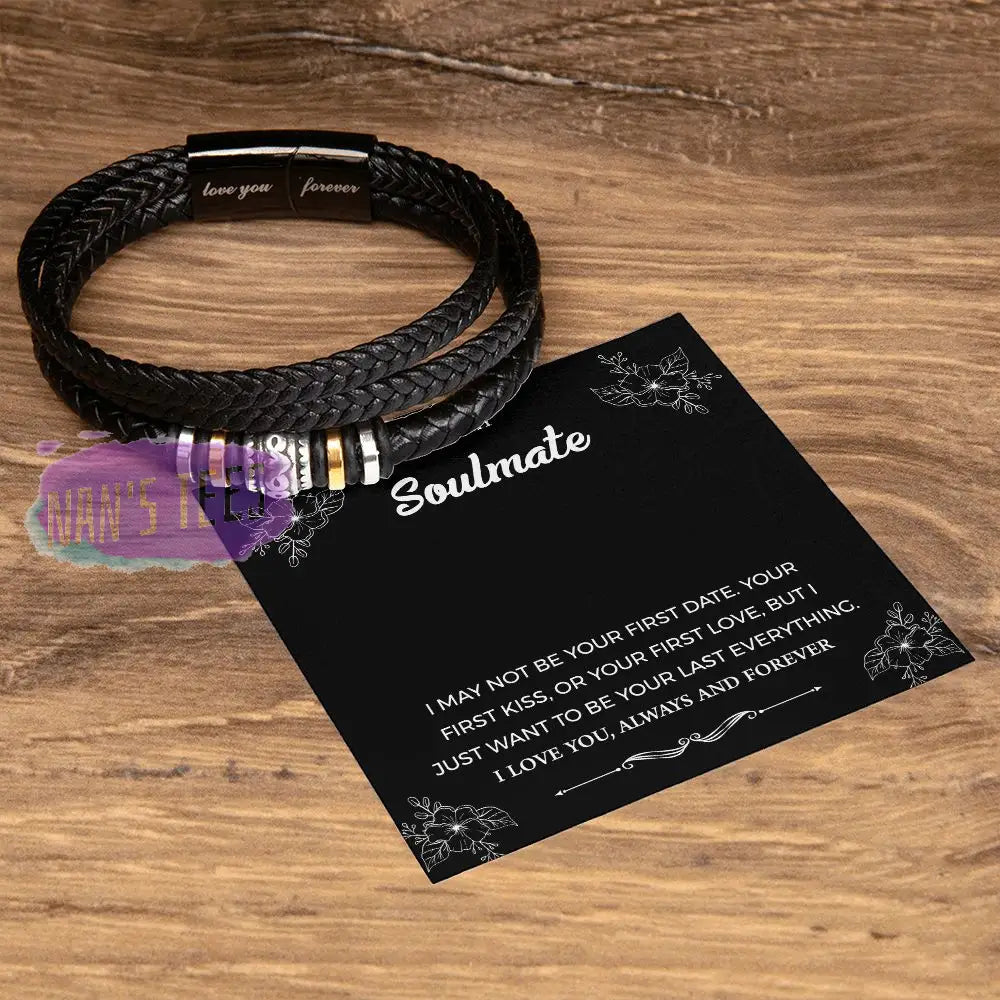 To My Soulmate | Engraved Love You Forever Braided Vegan Leather Bracelet Jewelry