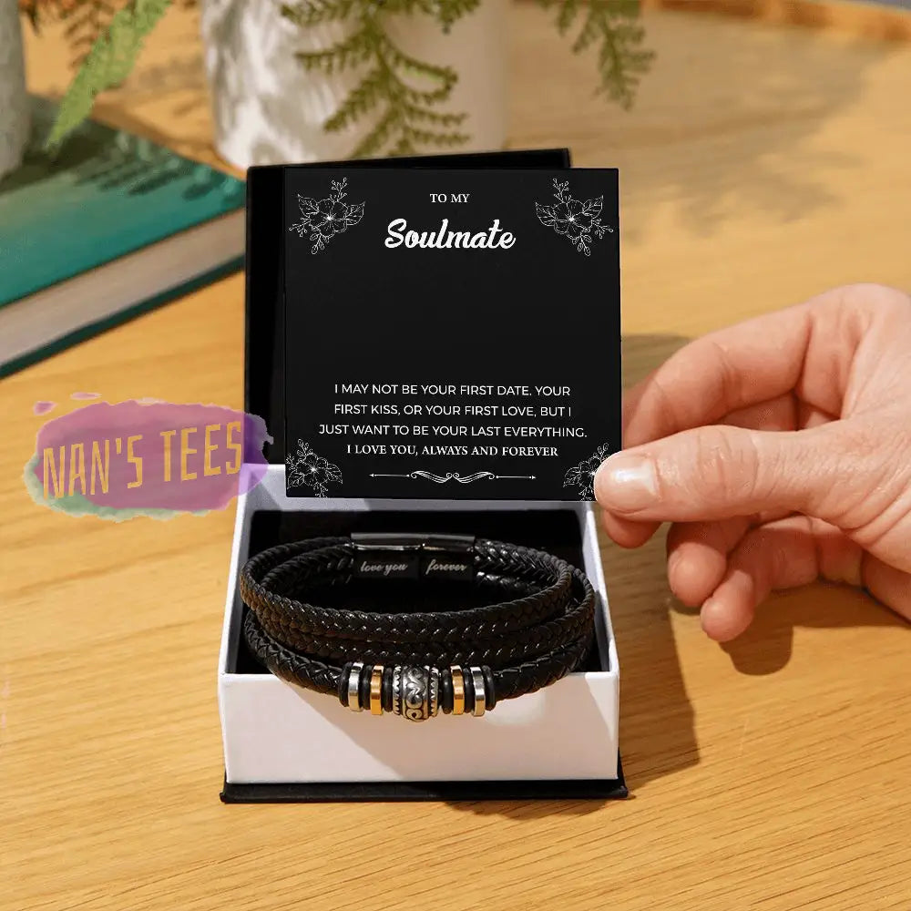To My Soulmate | Engraved Love You Forever Braided Vegan Leather Bracelet Jewelry