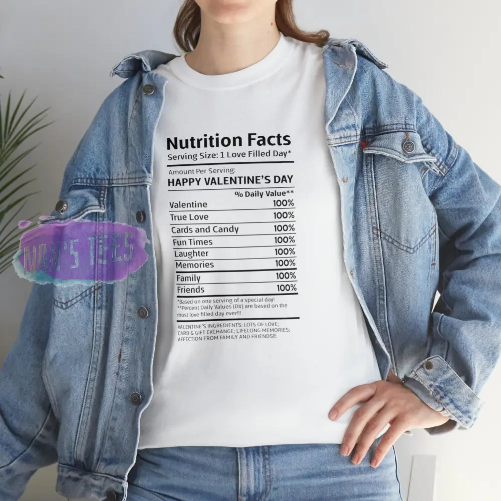 Valentines Day Nutrition Facts Short Sleeve Unisex Heavy Cotton Graphic Tee T-Shirt