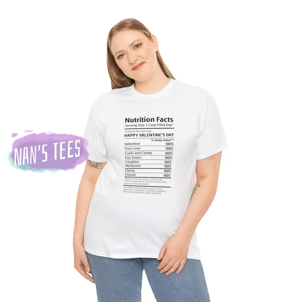 Valentines Day Nutrition Facts Short Sleeve Unisex Heavy Cotton Graphic Tee T-Shirt