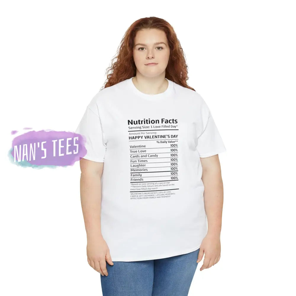 Valentines Day Nutrition Facts Short Sleeve Unisex Heavy Cotton Graphic Tee T-Shirt
