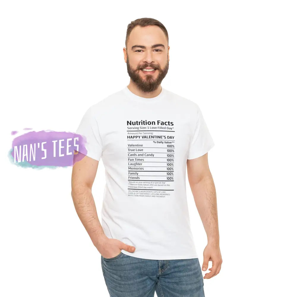 Valentines Day Nutrition Facts Short Sleeve Unisex Heavy Cotton Graphic Tee T-Shirt