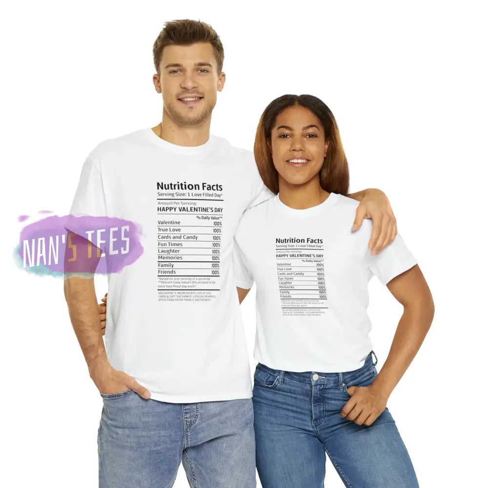 Valentines Day Nutrition Facts Short Sleeve Unisex Heavy Cotton Graphic Tee T-Shirt