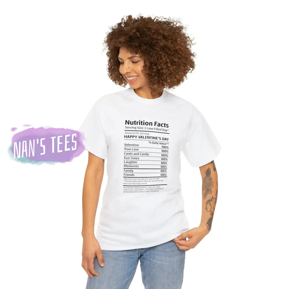 Valentines Day Nutrition Facts Short Sleeve Unisex Heavy Cotton Graphic Tee T-Shirt