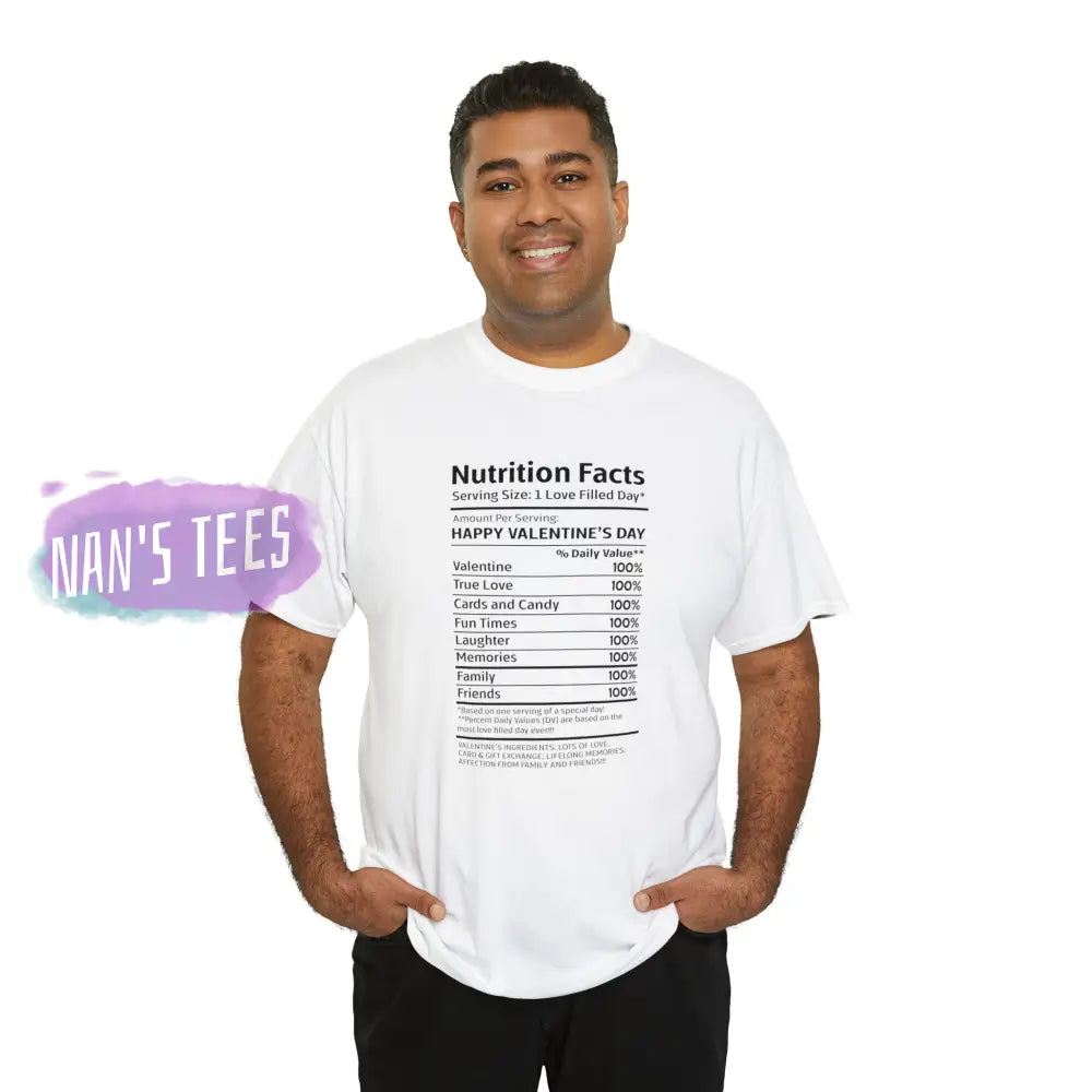 Valentines Day Nutrition Facts Short Sleeve Unisex Heavy Cotton Graphic Tee T-Shirt