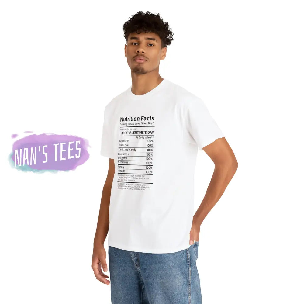Valentines Day Nutrition Facts Short Sleeve Unisex Heavy Cotton Graphic Tee T-Shirt