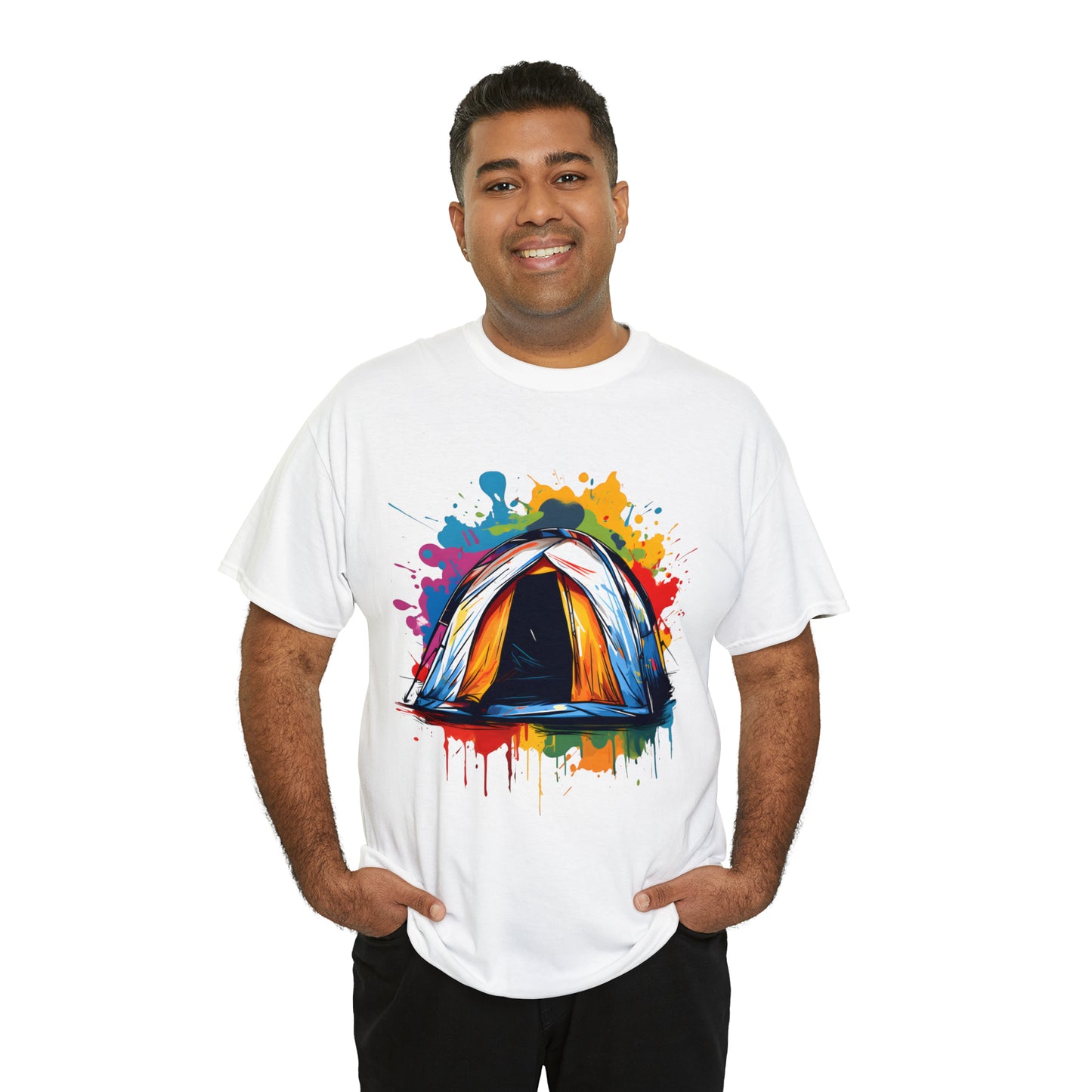 Camping Tent Rainbow Splash Short Sleeve Graphic T-Shirt (S-3XL)