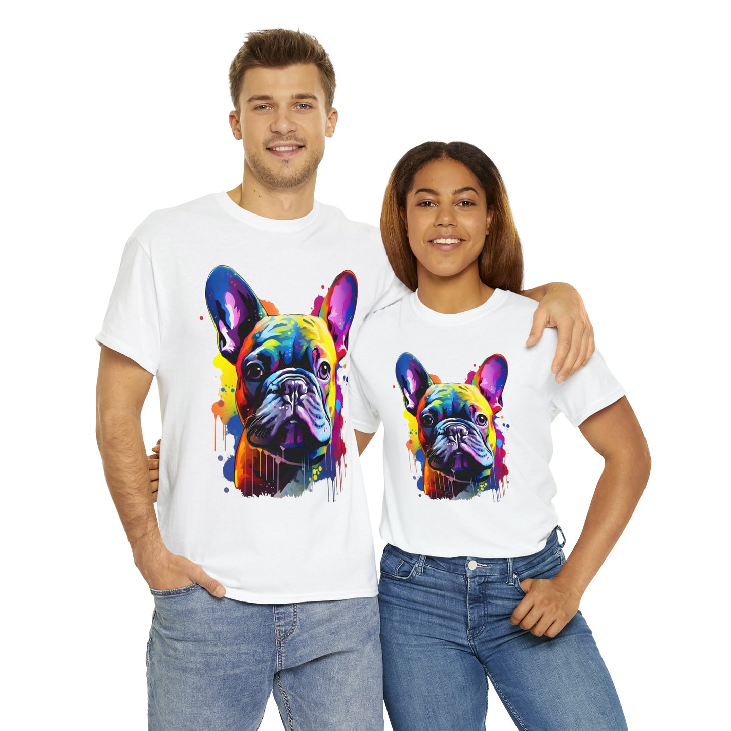 French Bulldog Rainbow Splash Short Sleeve Graphic T-Shirt (S-3XL)