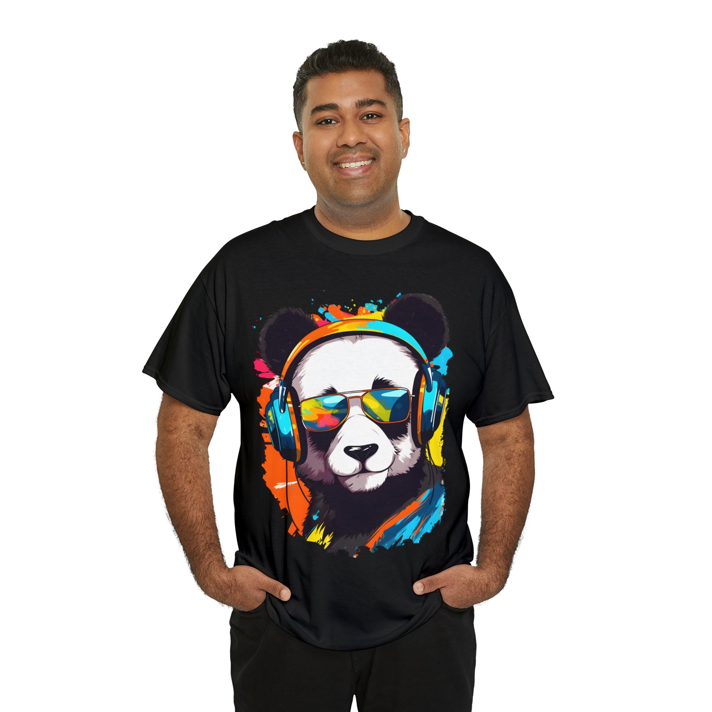 Panda in Sun Glasses Rainbow Splash Short Sleeve Graphic T-Shirt (S-3XL)