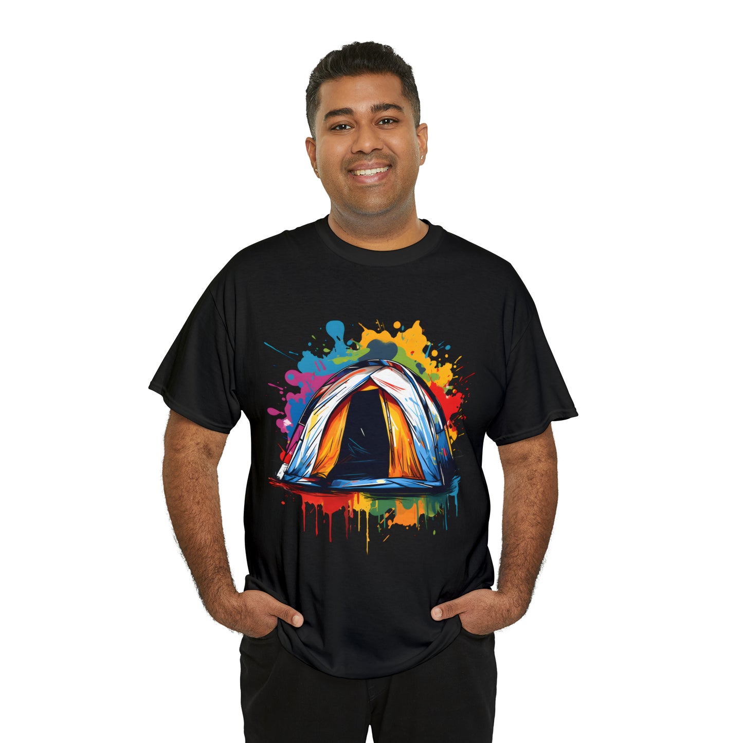 Camping Tent Rainbow Splash Short Sleeve Graphic T-Shirt (S-3XL)