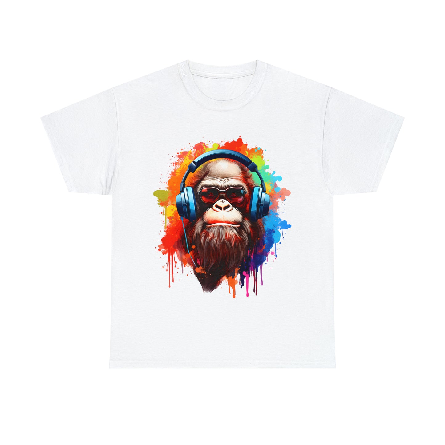 Big Foot with Headphones Rainbow Splash Short Sleeve Graphic T-Shirt (S-3XL)