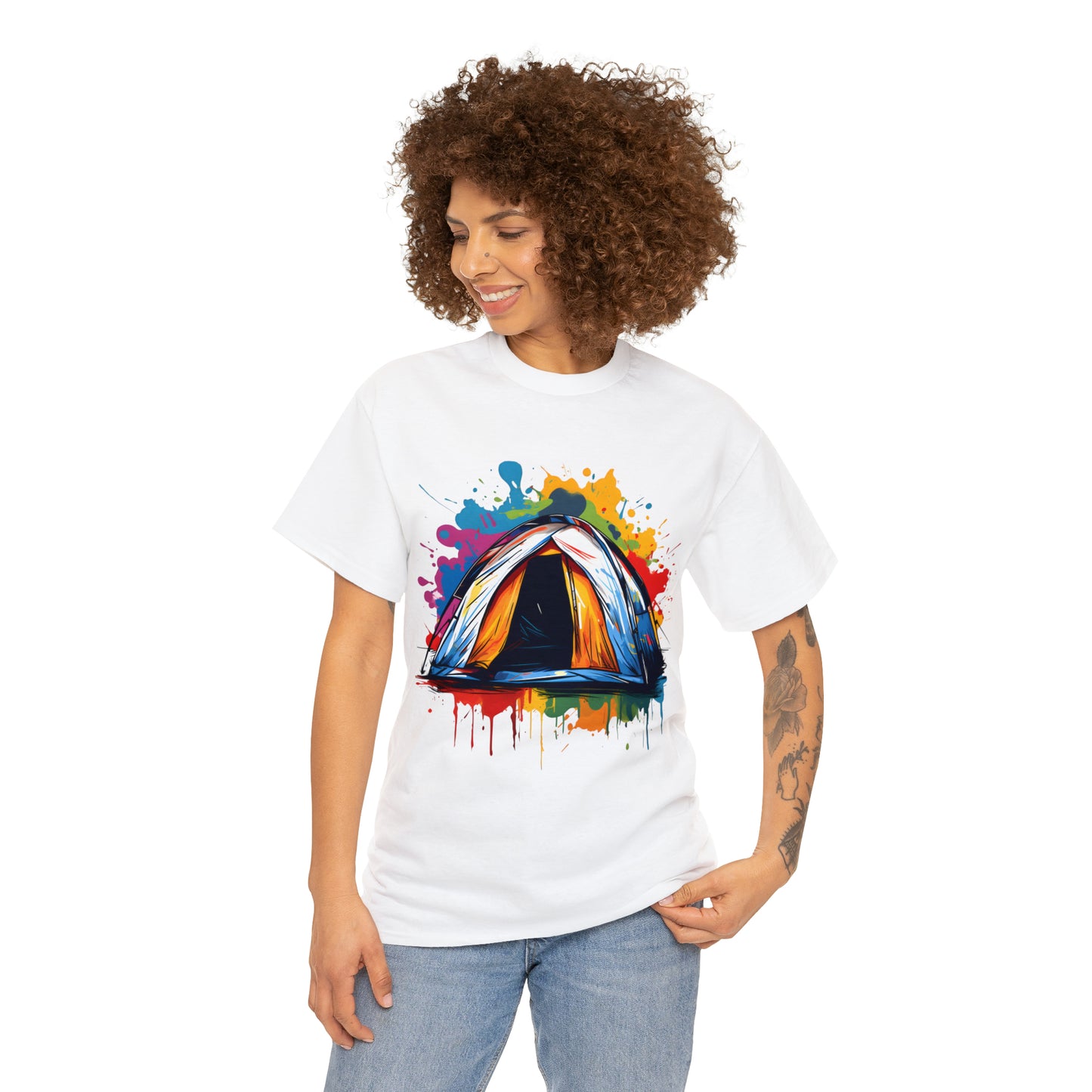 Camping Tent Rainbow Splash Short Sleeve Graphic T-Shirt (S-3XL)