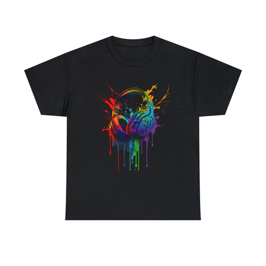 Headphones Rainbow Splash Short Sleeve Graphic T-Shirt (S-3XL)