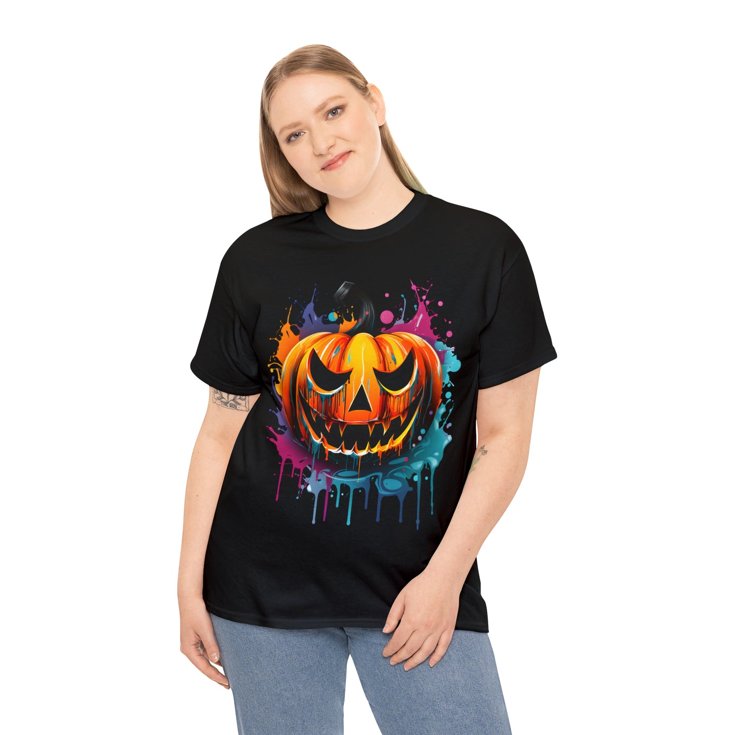 Halloween Pumpkin Rainbow Splash Short Sleeve Graphic T-Shirt (S-3XL)