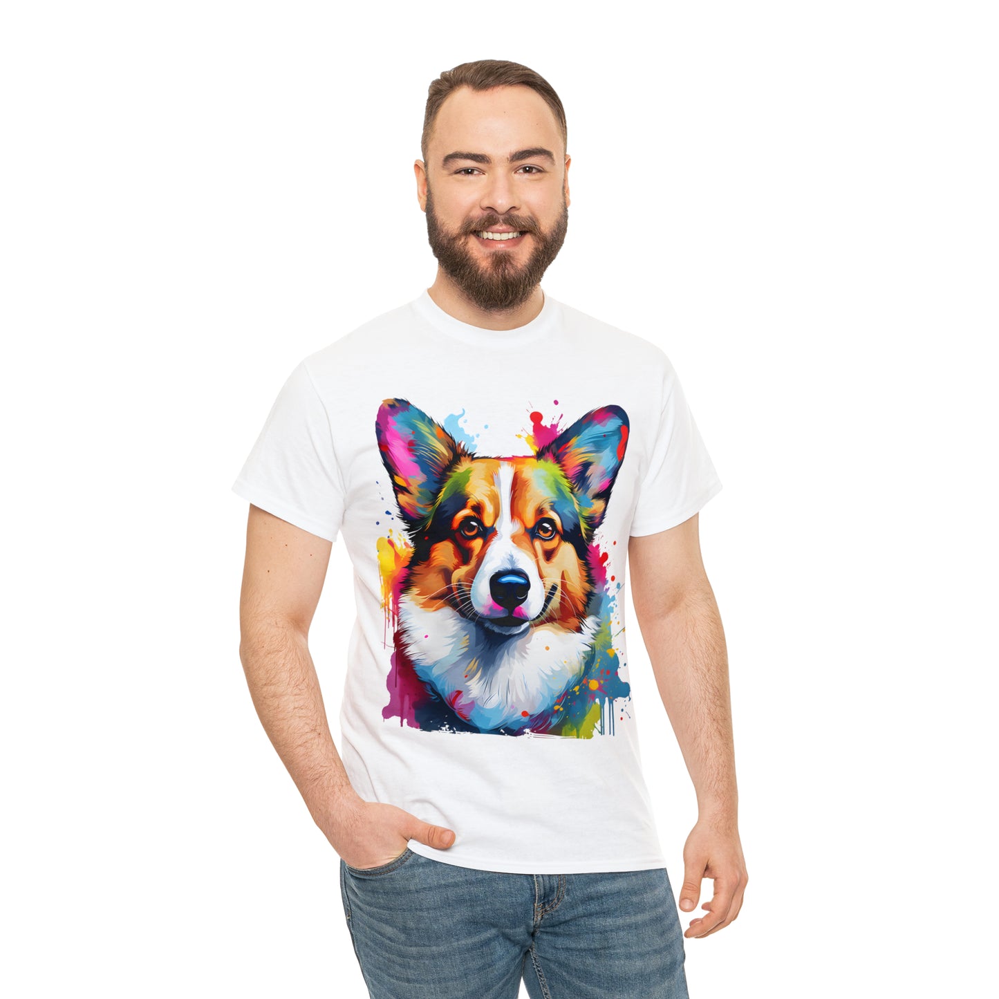 Corgi Rainbow Splash Short Sleeve Graphic T-Shirt (S-3XL)