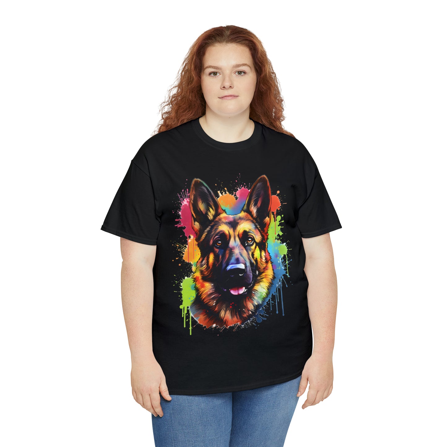 German Shepherd Rainbow Splash Short Sleeve Graphic T-Shirt (S-3XL)