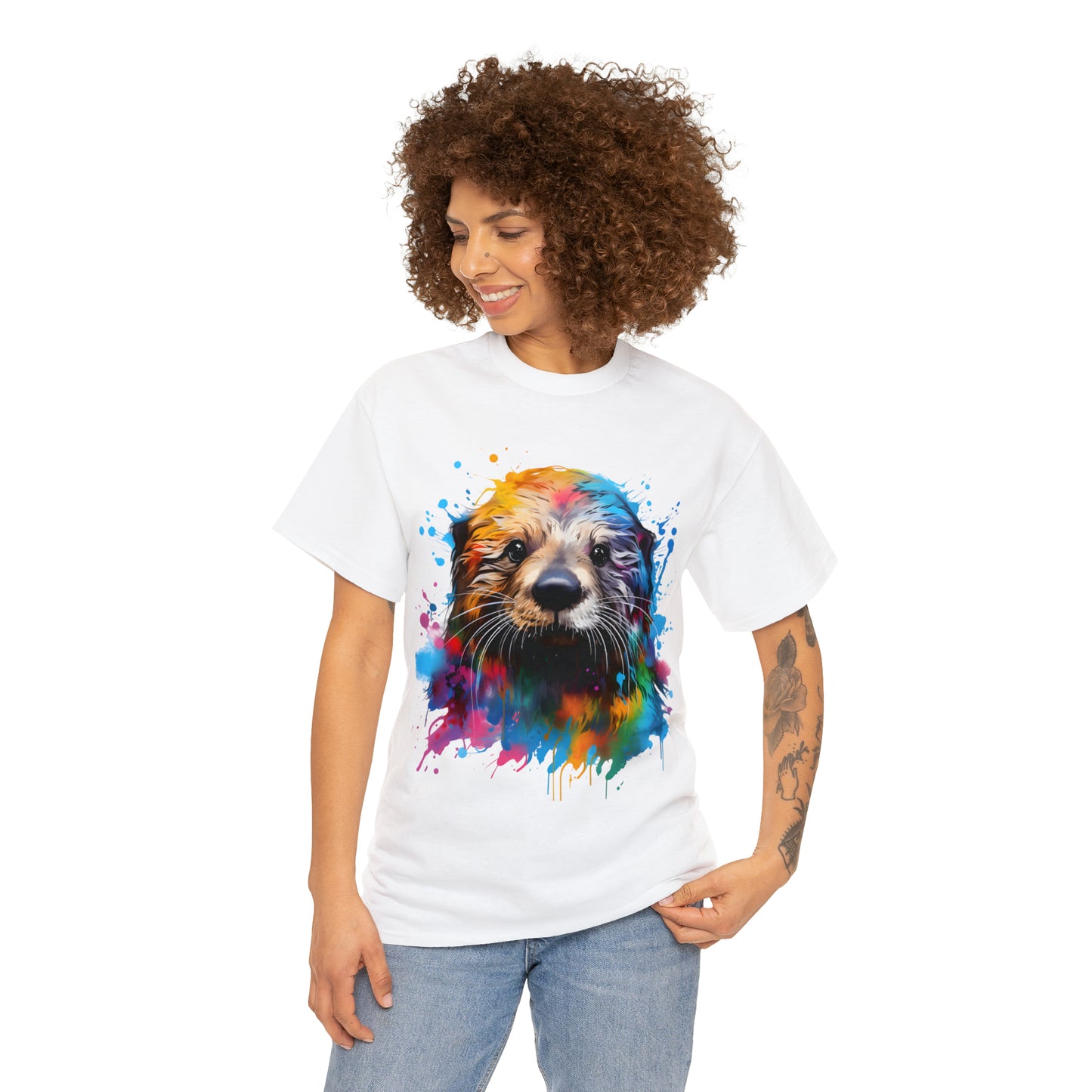 Sea Otter Rainbow Splash Short Sleeve Graphic T-Shirt (S-3XL)