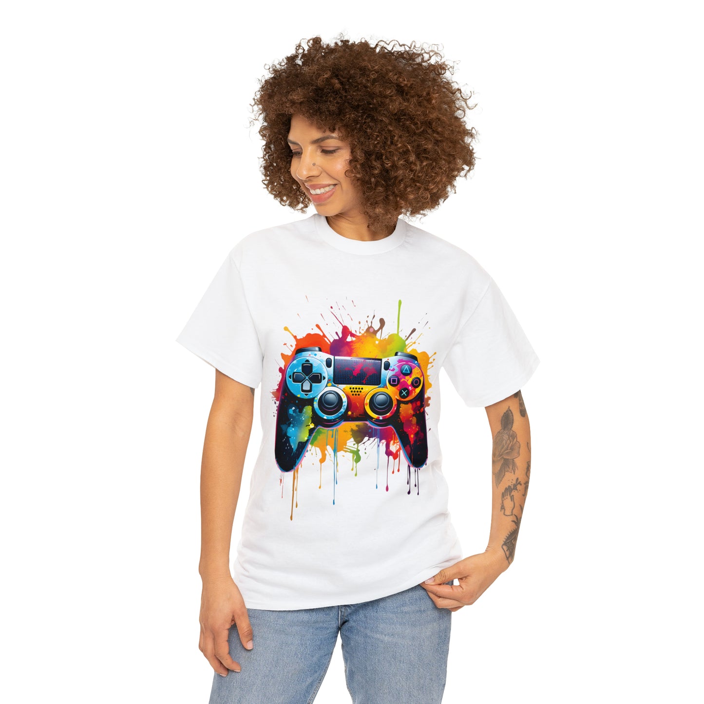 Controller Rainbow Splash Short Sleeve Graphic T-Shirt (S-3XL)