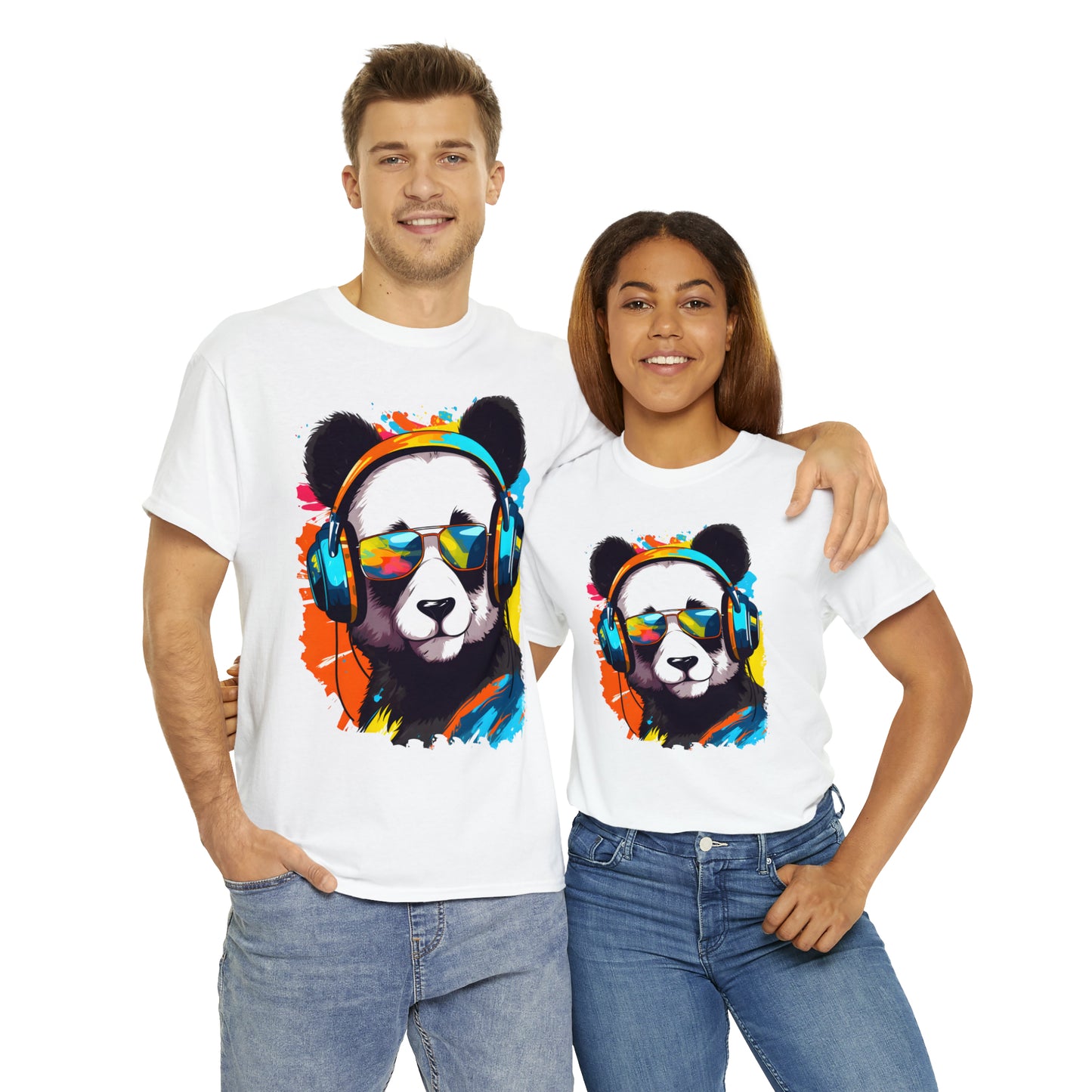 Panda in Sun Glasses Rainbow Splash Short Sleeve Graphic T-Shirt (S-3XL)