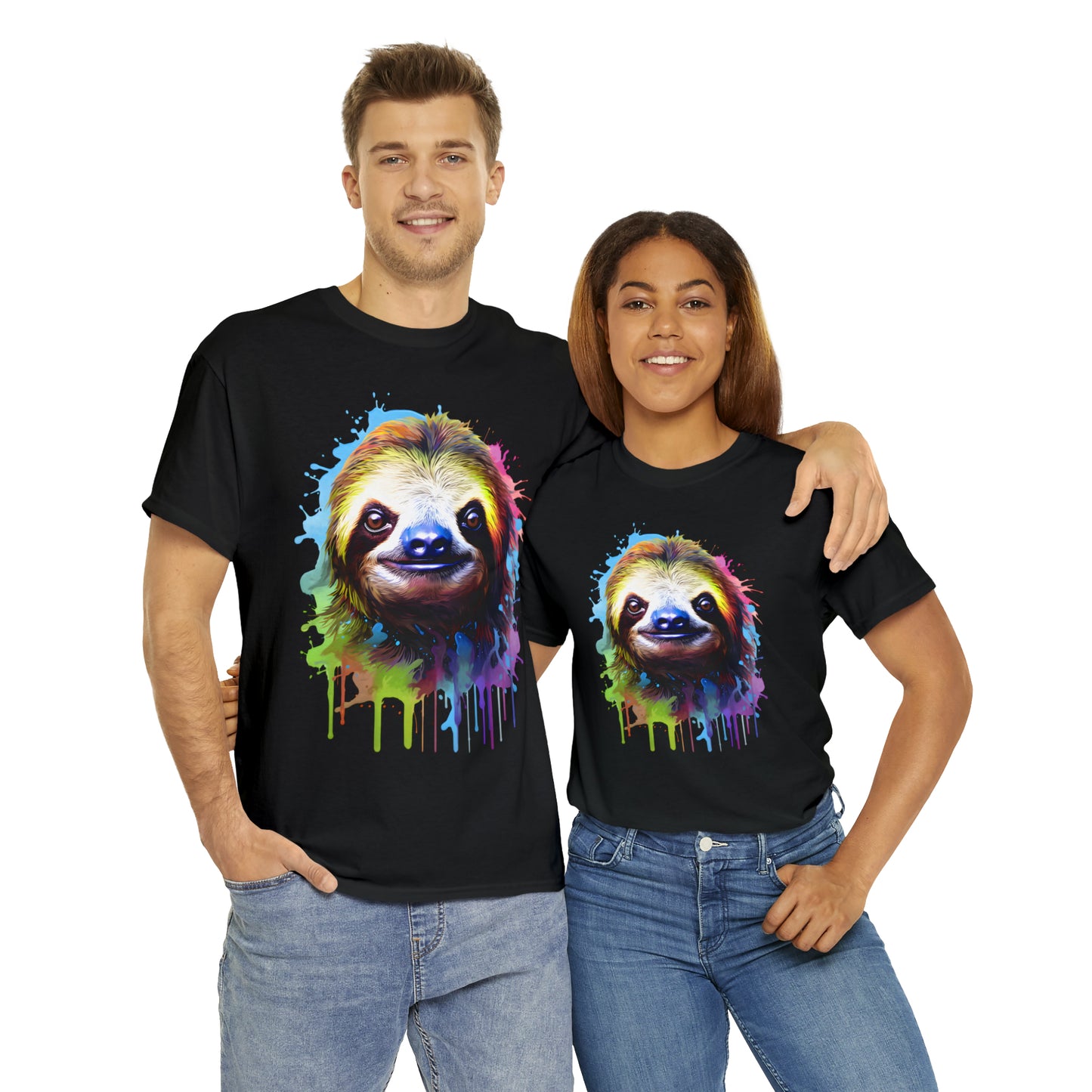 Sloth Rainbow Splash Short Sleeve Graphic T-Shirt (S-3XL)