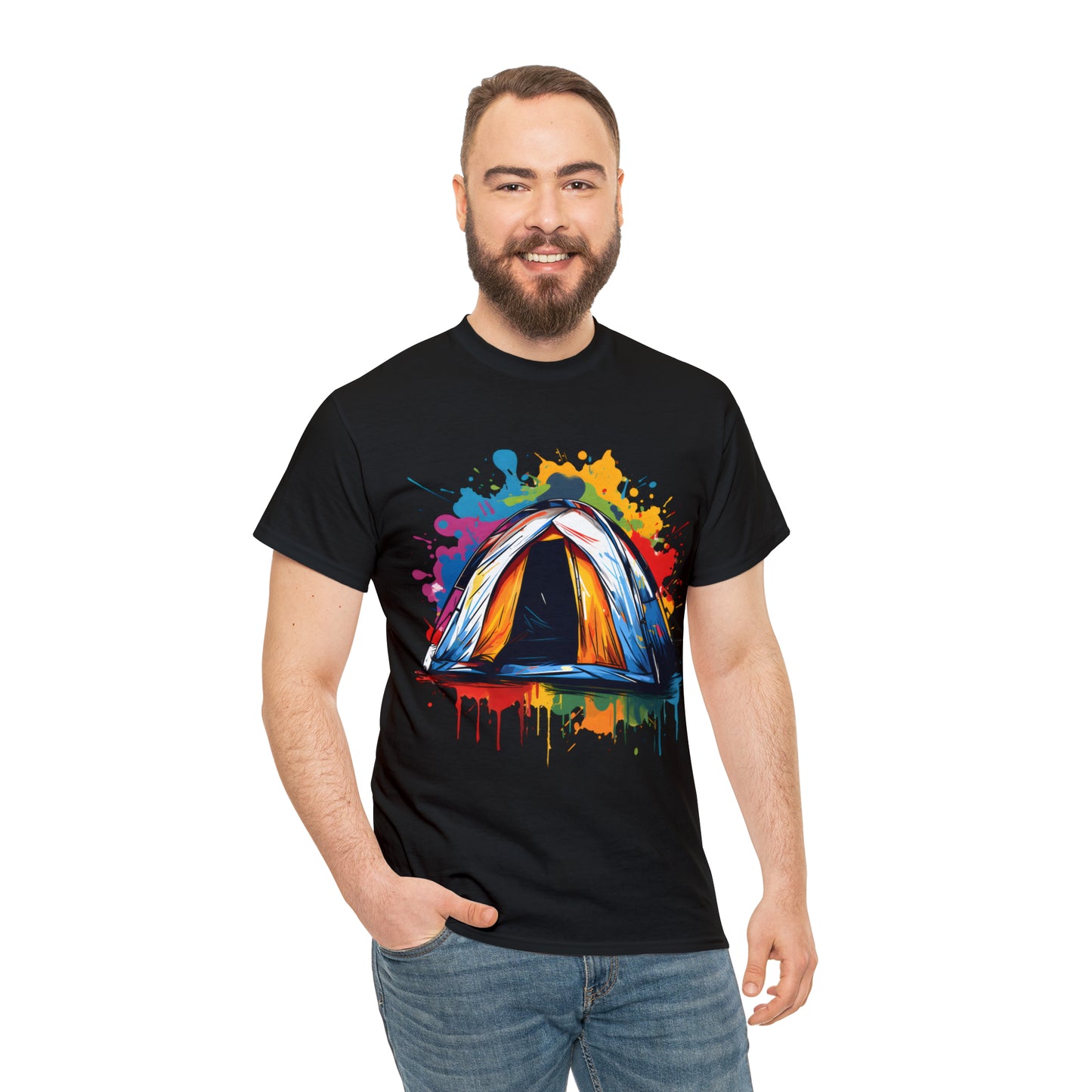 Camping Tent Rainbow Splash Short Sleeve Graphic T-Shirt (S-3XL)