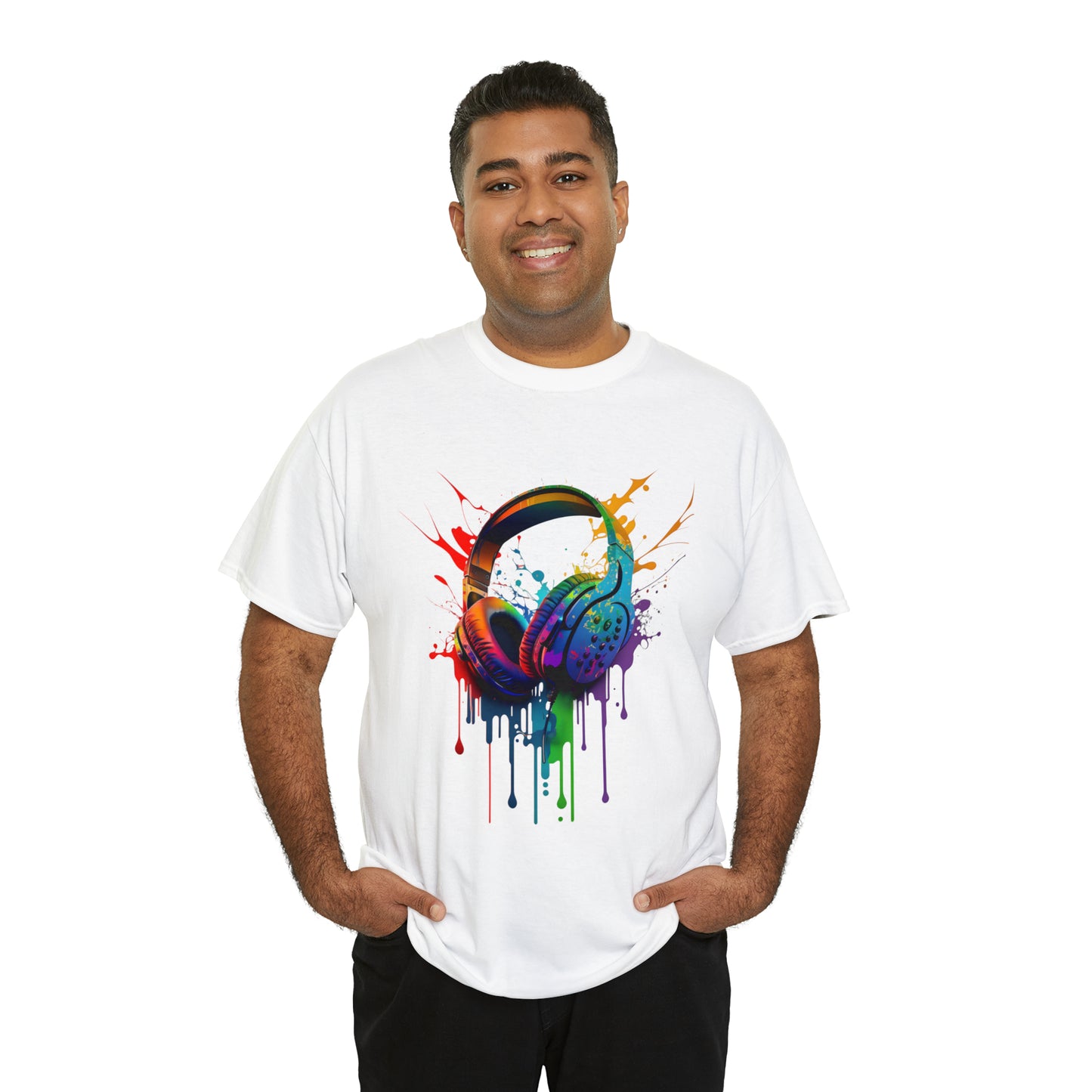 Headphones Rainbow Splash Short Sleeve Graphic T-Shirt (S-3XL)