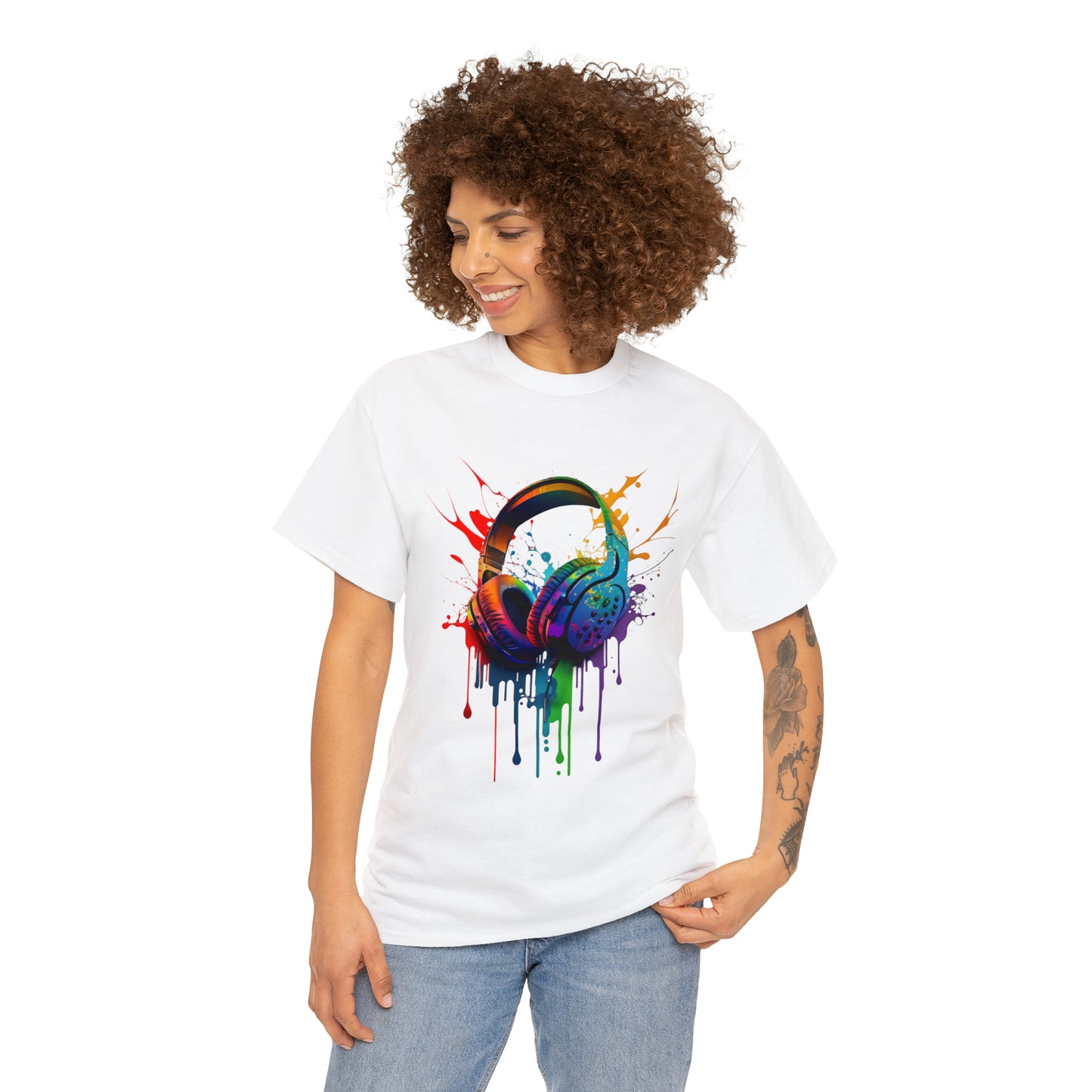 Headphones Rainbow Splash Short Sleeve Graphic T-Shirt (S-3XL)