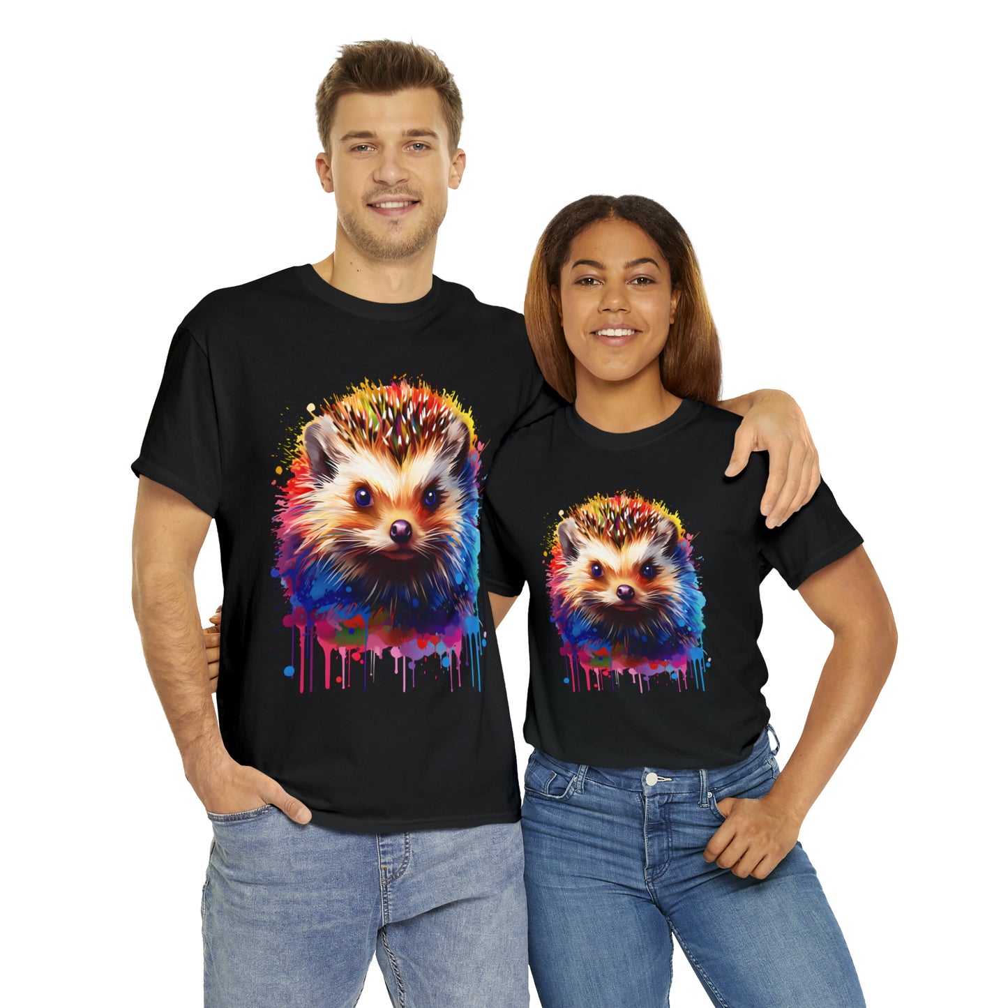 Hedgehog Rainbow Splash Short Sleeve Graphic T-Shirt (S-3XL)