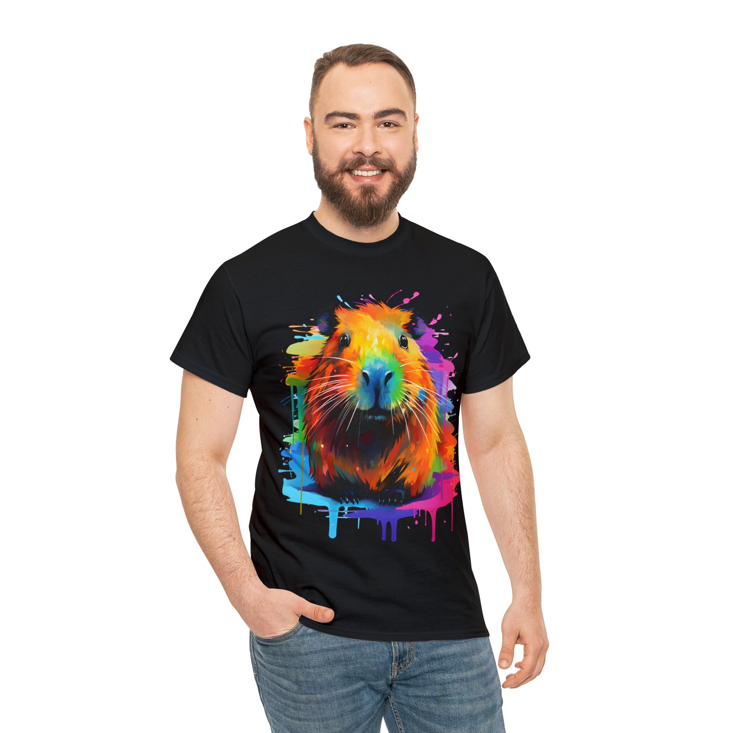 Capybara Rainbow Splash Short Sleeve Graphic T-Shirt (S-3XL)