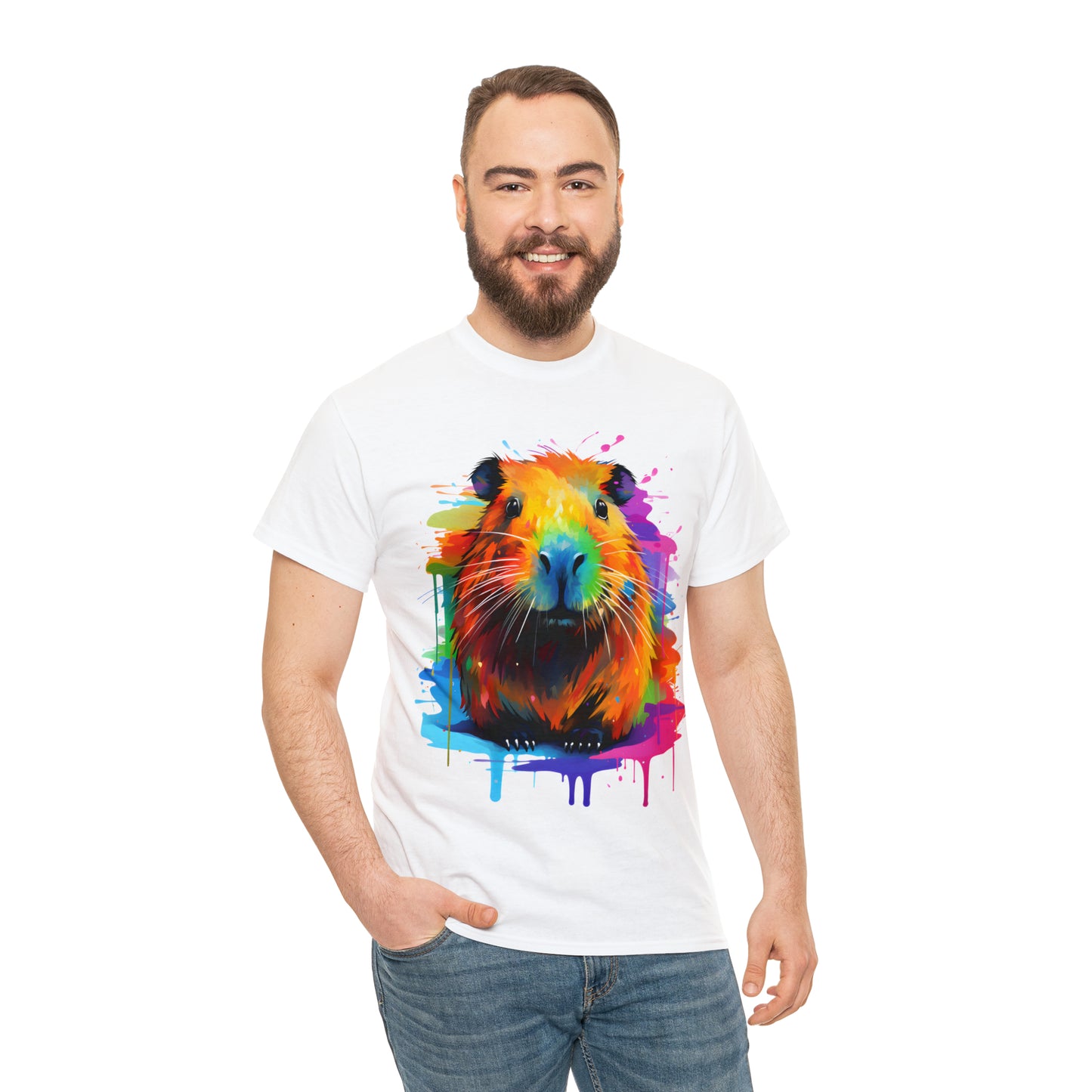 Capybara Rainbow Splash Short Sleeve Graphic T-Shirt (S-3XL)