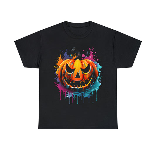 Halloween Pumpkin Rainbow Splash Short Sleeve Graphic T-Shirt (S-3XL)