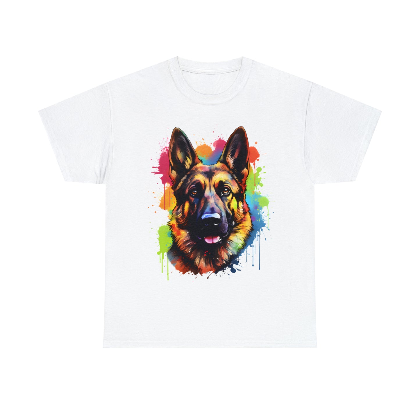 German Shepherd Rainbow Splash Short Sleeve Graphic T-Shirt (S-3XL)