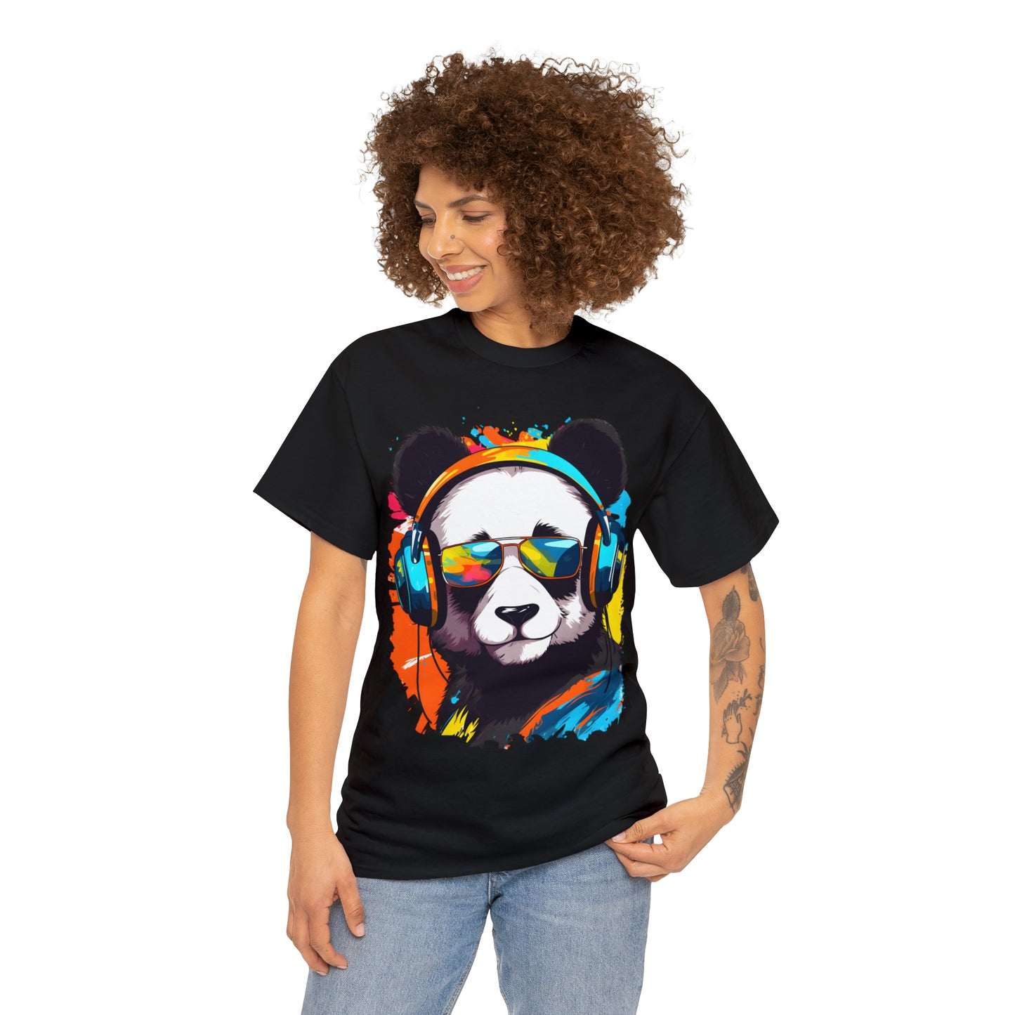 Panda in Sun Glasses Rainbow Splash Short Sleeve Graphic T-Shirt (S-3XL)