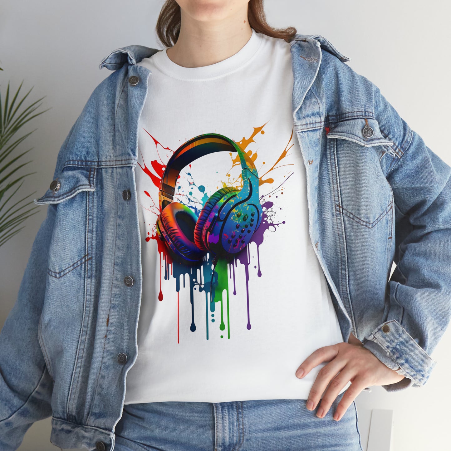 Headphones Rainbow Splash Short Sleeve Graphic T-Shirt (S-3XL)